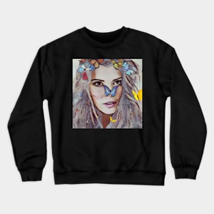 Fairy with butterflies in her hair and face Crewneck Sweatshirt